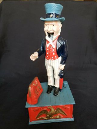 Vintage Uncle Sam Cast Iron Coin Bank Classic Iron