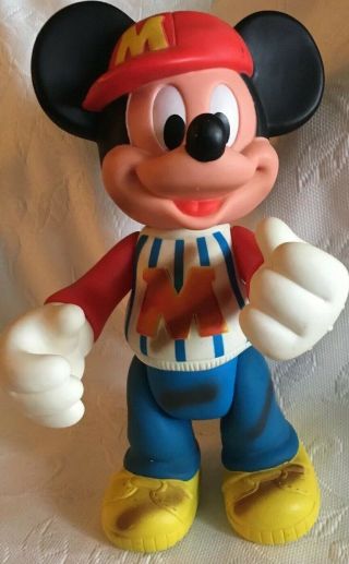 Vintage Disney Plastic Mickey Mouse 12” Figurine With Jointed Arms And Legs
