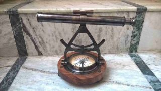 Antique Brass Alidade Telescope With Compass Nautical Brass Marine Collectible