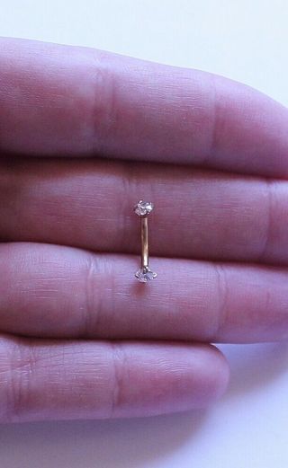 Vintage 14k Yellow Gold & Clear Stone Eyebrow Ring Body Jewelry 585