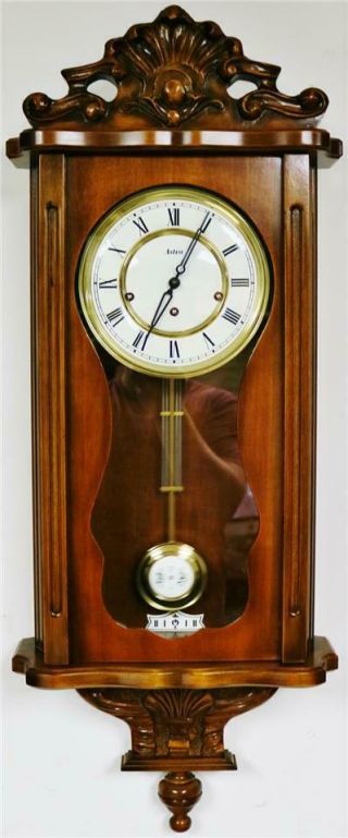 Vintage German 8 Day Carved Walnut Westminster Chime Wall Clock