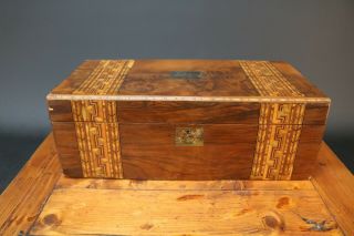 Antique Writing Slope Wooden Box Marquetry Inlay Campaign Victorian 4 Restore