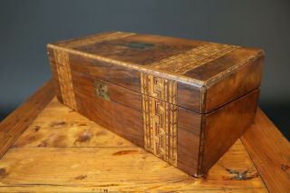 Antique Writing Slope Wooden Box Marquetry Inlay Campaign Victorian 4 Restore 2