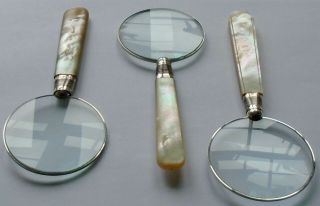 3 X John Sanderson Hm Silver Band Mop Handle Magnifying Glasses Sheffield 1908