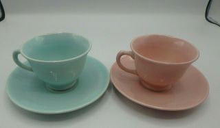Vintage Taylor Smith Taylor Ts&t Lu - Ray Pastels 2 Cups & Saucers Pink Surf Green