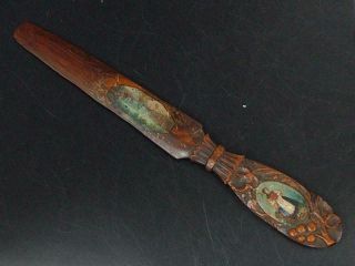 French Carved Wood Paper Knife Hand Painted 19th Century