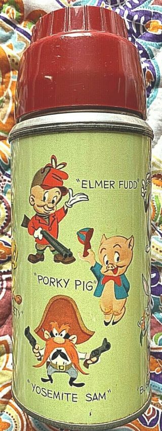 Vintage 1959 Warner Bros Looney Tunes Metal Thermos - Porky,  Tweety,  Elmer,  Etc