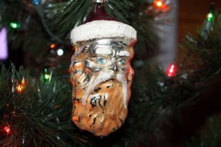Vintage Glass Christmas Ornament Poland Hand Painted Santa Claus