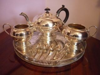Edwardian Silver Plate Tea Set With Tray Circa 1905.