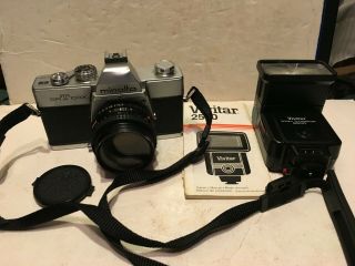 Vintage Camera Minolta Srt 100x W/md Rokkor 45mm 1:2 Len & Vivitar 2500 Flash