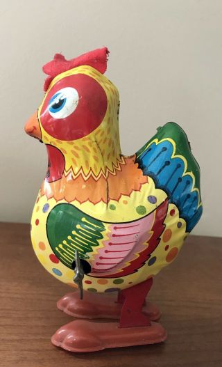 Vintage Collectible Japan Yone Tin Metal Wind - Up Chicken Rooster Toy
