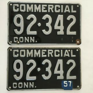 1957 Connecticut Commercial Truck License Plate Pair Plates Gloss