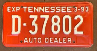 Tennessee 1993 Dealer License Plate Quality D - 37802