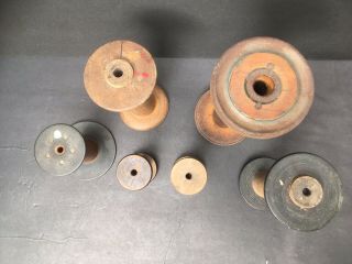 7 assorted vintage wooden industrial textile spools/bobbins 3 