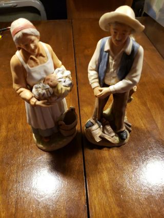 Vintage Farmer Man & Woman Homco Home Interiors Porcelain Figurines 8829