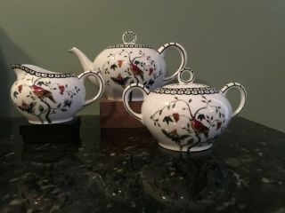 Vintage Porcelain Hand Painted Nippon Bird And Flower Tea Trio With Fine Details