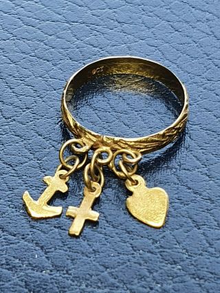 Antique Vintage 9ct Gold Faith,  Hope & Charity Ring Size M 1/2 1.  7g