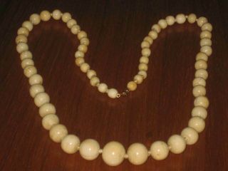 Victorian Carved Cantonese Chinese Bovine Bone Round Bead Necklaces 91.  4 Grams