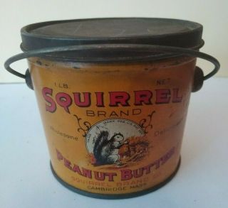 Antique Vintage Squirrel Brand Penaut Butter 1lb Tin Can Bucket