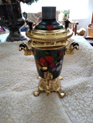 Vintage Hand Painted Floral Russian Samovar Brass Handles Spout 9 " No Top