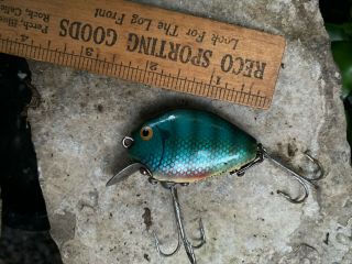 Vintage Heddon Wooden Punkin Seed Fishing Lure Blue Gill
