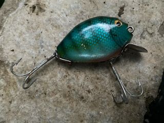 Vintage Heddon Wooden Punkin Seed Fishing Lure Blue Gill 2