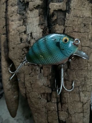 Vintage Heddon Wooden Punkin Seed Fishing Lure Blue Gill 3