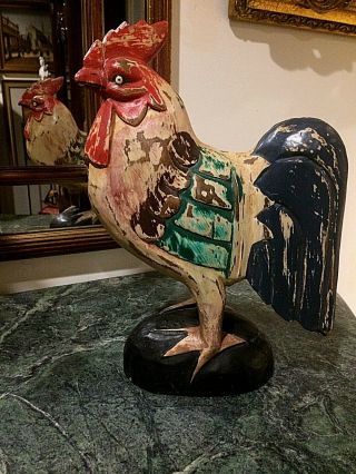 Antique Primitive Folk Art Sculptured Wooden Rooster