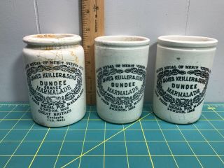 Antique James Keiller & Sons Dundee Marmalade Jar Stoneware Crock Set Of 3