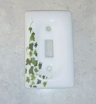 Vtg Ceramic Porcelain Decorative Green Ivy Leaf Wall Plate Single Switch Cover