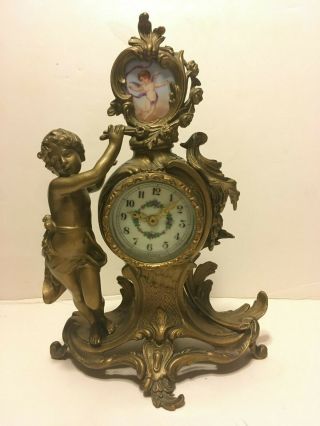Vintage Antique Haven Desk Mantel Clock Art Nouveau Bronzed Metal