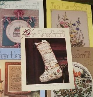 5 Vintage Just Cross Stitch Magazines Christmas & Others 1985 & 1986 Alma Lynne,