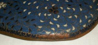 Antique Chinese Enamel on Brass Cloisonne Tray Fighting Birds 9 7/8 