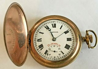 Antique Capitol Swiss Pocket Watch 21j,  16s Gold Filled Hunter Case