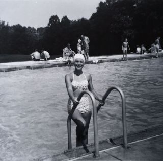 1950’s Vintage Pretty School Girl Wears Mom’s Bikini Swimsuit At Pool Photo