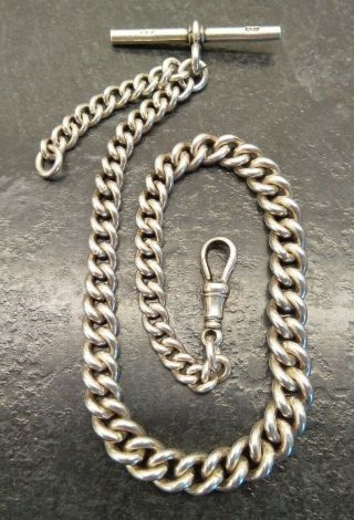 Antique Edwardian Silver Graduated Curb Link Albert Pocket Watch Chain By H.  P.