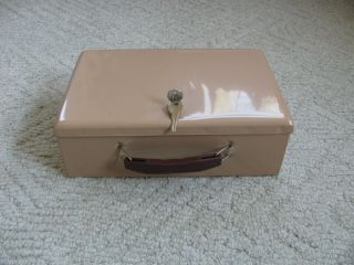 Vintage Tan Heavy Duty Metal Fireproof Security Lock Box With Keys