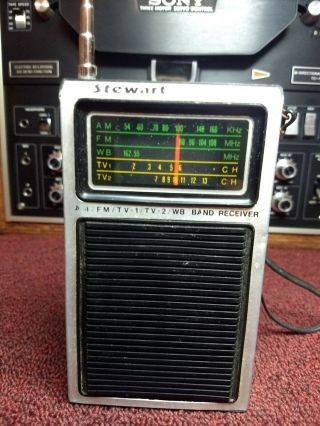 Vintage Stewart Am/fm/tv Weather Band Transistor Radio 9 Volt Battery