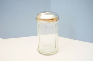 Vintage Rib Glass & Chrome Steel Top - Sugar Dispenser Shaker Jar - Coffee Diner
