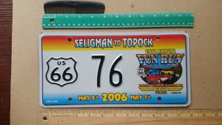 License Plate,  Arizona,  Booster Souvenir,  Route 66,  Seligman To Topock Funrun 76