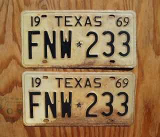 1969 Texas License Plate Pair / Set