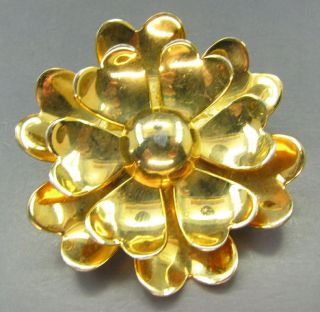 Coro Signed Vintage Gold Tone Flower Brooch Pin Heart Shaped Petals Figural 3d