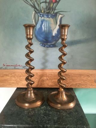 Antique Gilded Bronze Barley Twist Candlesticks,  English Circa 1920
