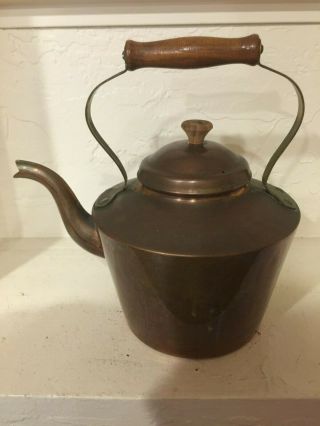 Vintage Copper Tea Kettle Portugal Wood Handle Hand Crafted Teapot