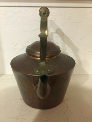 Vintage Copper Tea Kettle Portugal Wood Handle Hand Crafted Teapot 3