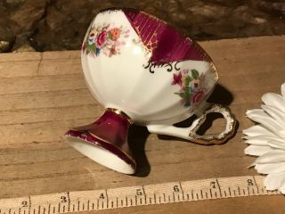 Vintage Porcelain Floral,  Maroon And Gold Footed Tea Cup 4 5/8 " X3 "