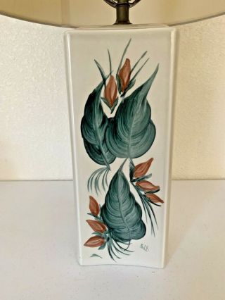 Vintage Art Deco Floral Lamp Hand Painted Signed Ceramic