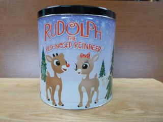 Christmas Popcorn Tin Vintage Collectible Rudolph The Red Nosed Reindeer