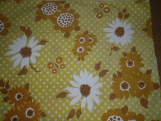 Vintage Pequot Floral Orange Yellow Double Flat Sheet No Iron Muslin