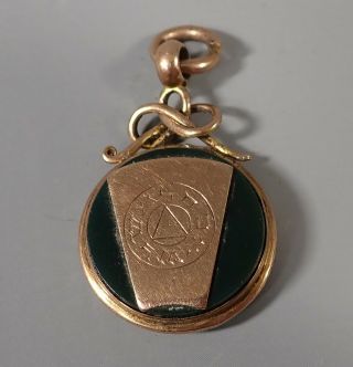 Antique 9ct Gold And Hard Stone Masonic Watch Fob Pendant